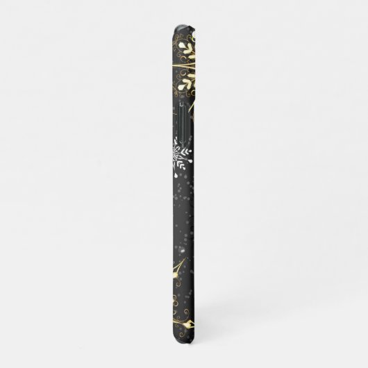 Goldene Schneeflocken auf schwarzem Hintergrund iPhone Hülle (Rechte Seite)