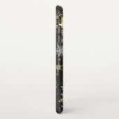 Goldene Schneeflocken auf schwarzem Hintergrund iPhone Hülle (Linke Seite)