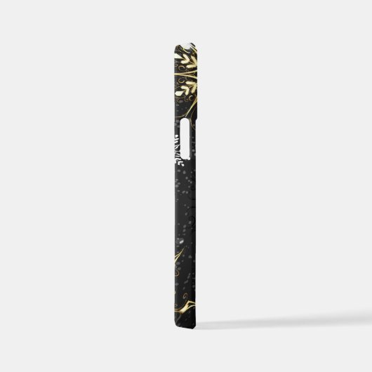 Goldene Schneeflocken auf schwarzem Hintergrund iPhone Hülle (Rechte Seite)