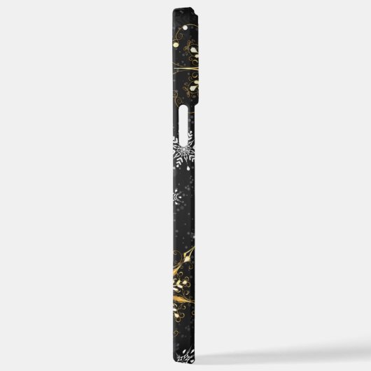 Goldene Schneeflocken auf schwarzem Hintergrund iPhone Hülle (Rechte Seite)