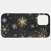 Goldene Schneeflocken auf schwarzem Hintergrund iPhone Hülle (Hinten horizontal)