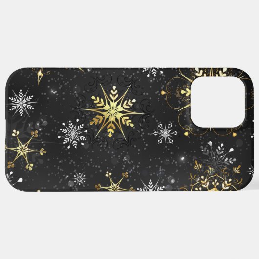 Goldene Schneeflocken auf schwarzem Hintergrund iPhone Hülle (Hinten horizontal)