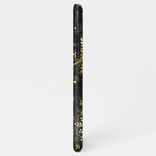 Goldene Schneeflocken auf schwarzem Hintergrund iPhone Hülle (Linke Seite)