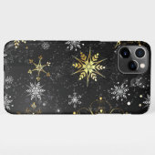 Goldene Schneeflocken auf schwarzem Hintergrund iPhone Hülle (Rückseite (Horizontal))