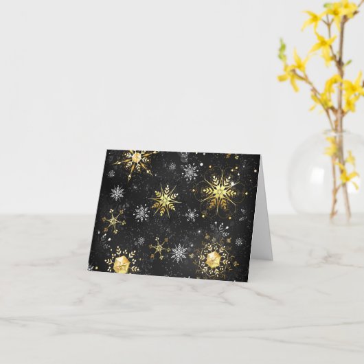 Goldene Schneeflocken auf schwarzem Hintergrund Karte (Gelbe Blume)