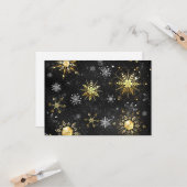 Goldene Schneeflocken auf schwarzem Hintergrund Karte (Vorderseite/Rückseite Beispiel)