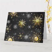 Goldene Schneeflocken auf schwarzem Hintergrund Karte (Gelbe Blume)