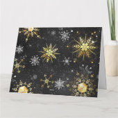 Goldene Schneeflocken auf schwarzem Hintergrund Karte (Rückseite)