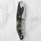 Goldene Schneeflocken auf schwarzem Hintergrund Kellnermesser (Rückseite)