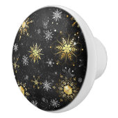 Goldene Schneeflocken auf schwarzem Hintergrund Keramikknauf (Rechts)