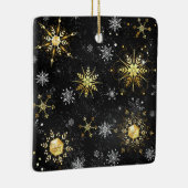 Goldene Schneeflocken auf schwarzem Hintergrund Keramikornament (Rechts)