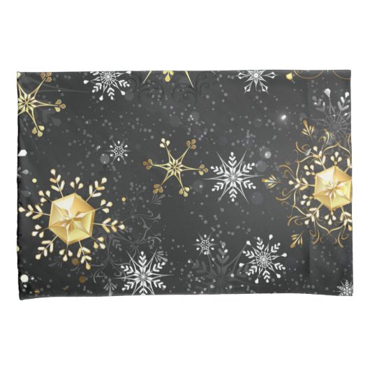 Goldene Schneeflocken auf schwarzem Hintergrund Kissenbezug (Vorderseite-Rechts)