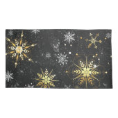 Goldene Schneeflocken auf schwarzem Hintergrund Kissenbezug (Rückseite)
