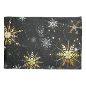 Goldene Schneeflocken auf schwarzem Hintergrund Kissenbezug (Rückseite)