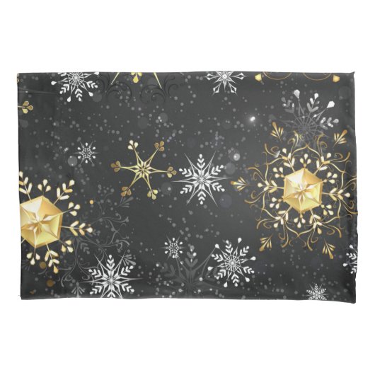 Goldene Schneeflocken auf schwarzem Hintergrund Kissenbezug (Vorderseite)