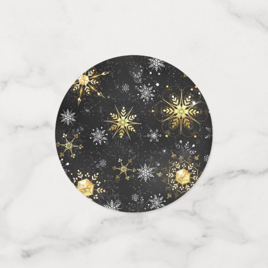 Goldene Schneeflocken auf schwarzem Hintergrund Konfetti (Klein Vorderseite)