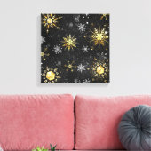 Goldene Schneeflocken auf schwarzem Hintergrund Leinwanddruck (Insitu (Wohnzimmer))