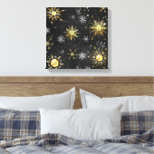 Goldene Schneeflocken auf schwarzem Hintergrund Leinwanddruck (Insitu (Schlafzimmer))