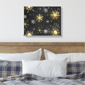 Goldene Schneeflocken auf schwarzem Hintergrund Leinwanddruck (Insitu (Schlafzimmer))