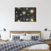 Goldene Schneeflocken auf schwarzem Hintergrund Leinwanddruck (Insitu (Schlafzimmer))