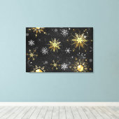 Goldene Schneeflocken auf schwarzem Hintergrund Leinwanddruck (Insitu (Holzboden))
