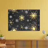 Goldene Schneeflocken auf schwarzem Hintergrund Leinwanddruck (Insitu (Wohnzimmer))