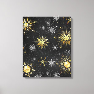 Goldene Schneeflocken auf schwarzem Hintergrund Leinwanddruck