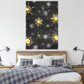 Goldene Schneeflocken auf schwarzem Hintergrund Leinwanddruck (Insitu (Schlafzimmer))