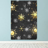 Goldene Schneeflocken auf schwarzem Hintergrund Leinwanddruck (Insitu (Holzboden))