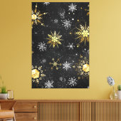 Goldene Schneeflocken auf schwarzem Hintergrund Leinwanddruck (Insitu (Wohnzimmer))