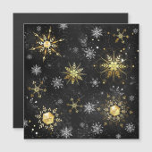 Goldene Schneeflocken auf schwarzem Hintergrund Magneteinladung (Vorne/Hinten)