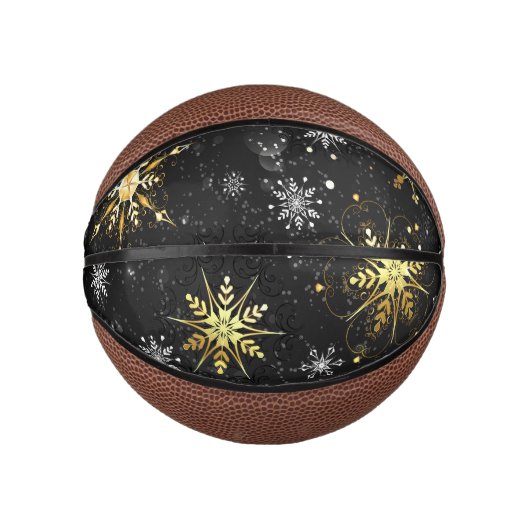 Goldene Schneeflocken auf schwarzem Hintergrund Mini Basketball (Vorderseite)
