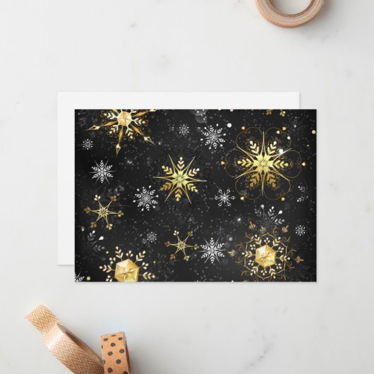 Goldene Schneeflocken auf schwarzem Hintergrund Mitteilungskarte (Vorderseite/Rückseite Beispiel)