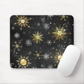 Goldene Schneeflocken auf schwarzem Hintergrund Mousepad (Mit Mouse)