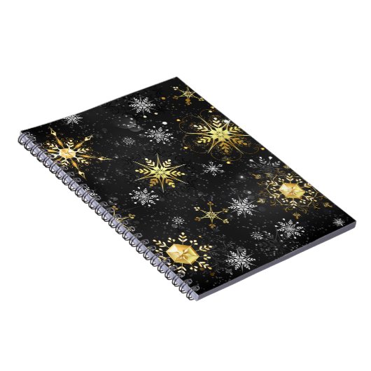 Goldene Schneeflocken auf schwarzem Hintergrund Notizblock (Rechte Seite)