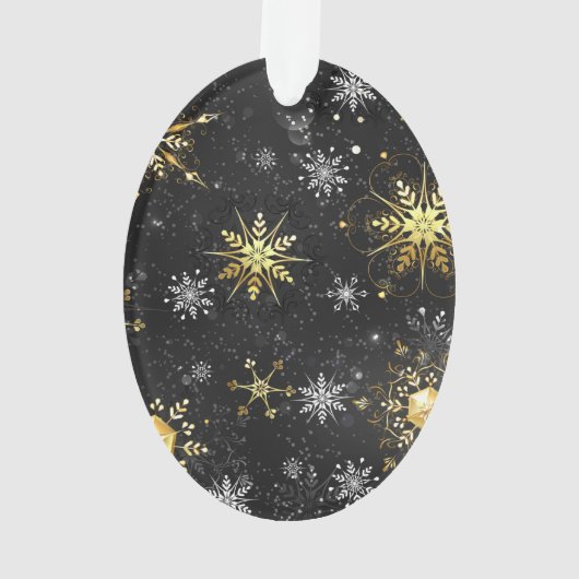 Goldene Schneeflocken auf schwarzem Hintergrund Ornament (Rückseite)