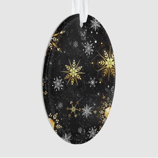 Goldene Schneeflocken auf schwarzem Hintergrund Ornament (Vorderseite)