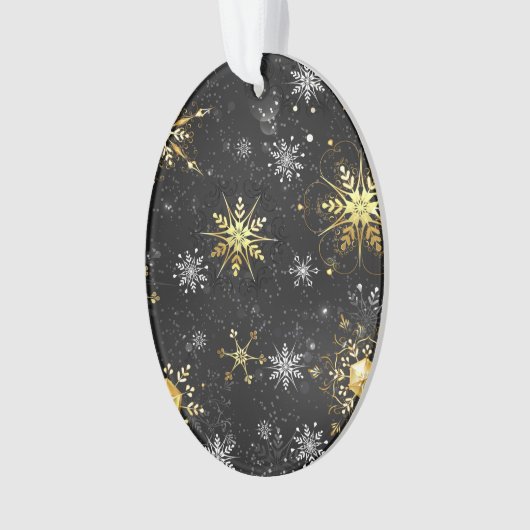 Goldene Schneeflocken auf schwarzem Hintergrund Ornament (Vorderseite)