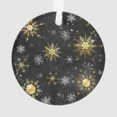 Goldene Schneeflocken auf schwarzem Hintergrund Ornament (Rückseite)