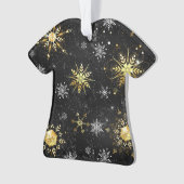 Goldene Schneeflocken auf schwarzem Hintergrund Ornament (Vorderseite)