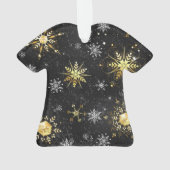 Goldene Schneeflocken auf schwarzem Hintergrund Ornament (Rückseite)