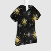 Goldene Schneeflocken auf schwarzem Hintergrund Ornament (Vorderseite)