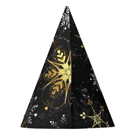 Goldene Schneeflocken auf schwarzem Hintergrund Partyhütchen (Rückseite)
