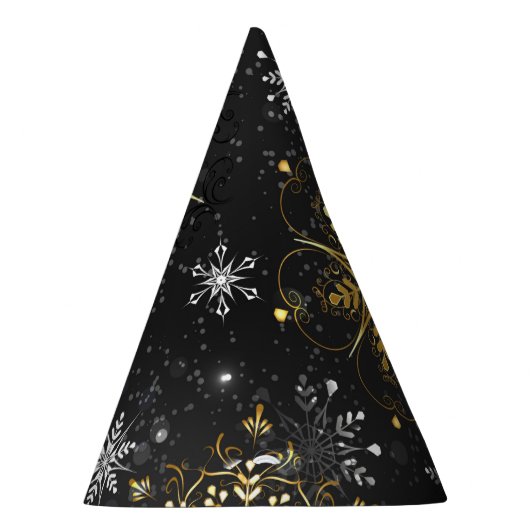 Goldene Schneeflocken auf schwarzem Hintergrund Partyhütchen (Rechts)