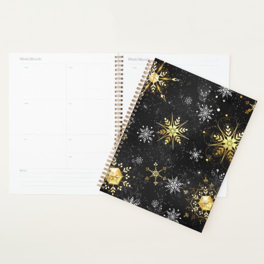 Goldene Schneeflocken auf schwarzem Hintergrund Planer (Anzeige)
