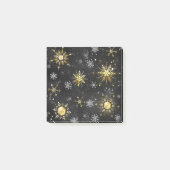 Goldene Schneeflocken auf schwarzem Hintergrund Post-it Klebezettel (Vorderseite)