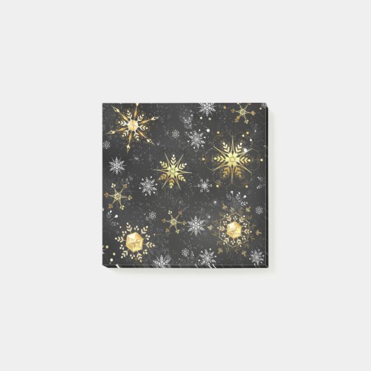 Goldene Schneeflocken auf schwarzem Hintergrund Post-it Klebezettel (Vorderseite)