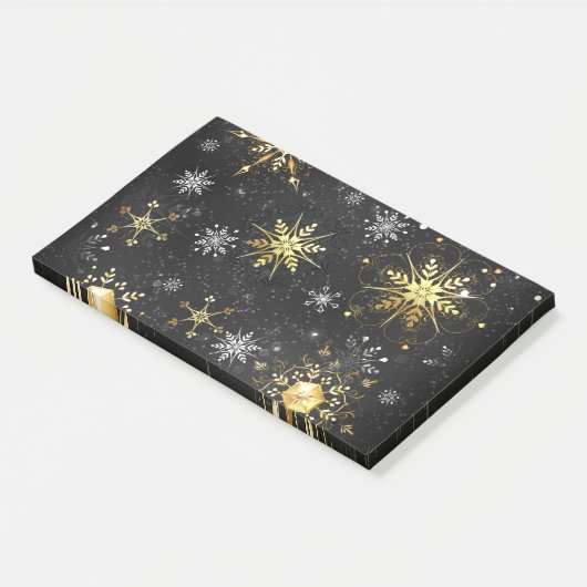 Goldene Schneeflocken auf schwarzem Hintergrund Post-it Klebezettel (angewinkelt)