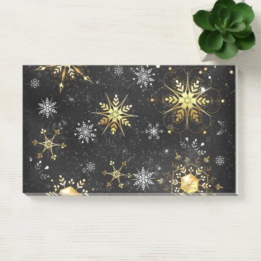 Goldene Schneeflocken auf schwarzem Hintergrund Post-it Klebezettel (Büro)