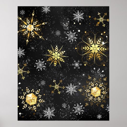 Goldene Schneeflocken auf schwarzem Hintergrund Poster (Vorne)